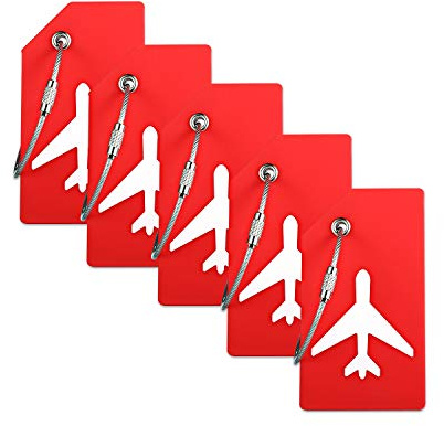 5Tags Red Silicone Luggage Tag with Name Card to Quickly Spot Suitcase