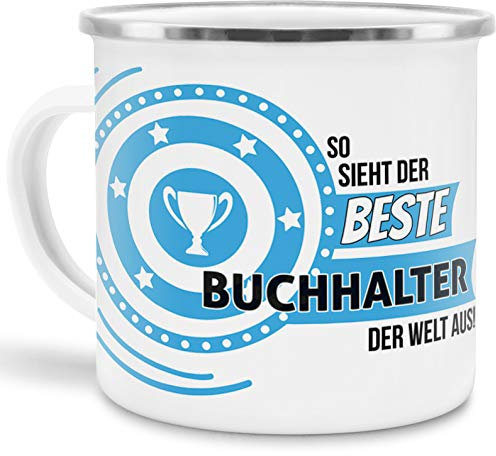 Emaille-Tasse mit Spruch So Sieht der Beste Buchhalter der Welt aus - Beruf/Arbeit/Hobby/Edelstahl-Becher/Metall-Tasse/Kollege