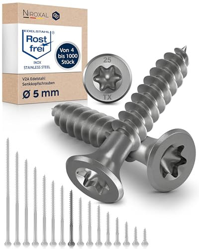 200x Vis à bois tête fraisée en Acier inoxydable Torx V2A vis inox 5x55 pour panneaux d'aggloméré Bois Filetage partiel 5mm fort 55mm long 200 pièce en acier A2