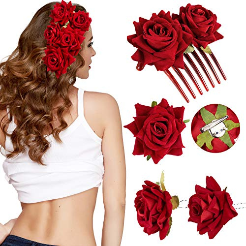 4 Stück Rose Haarnadel Haarspange Braut Rose Brosche Hochzeit Blumen Clips Frauen Blume Haarschmuck für Damen Mädchen Party Hochzeit
