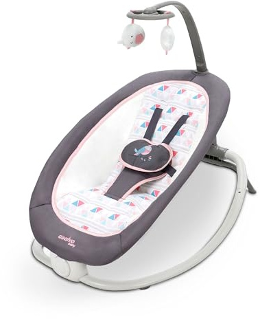 Asalvo Fold Elefante Hamaca, Hamaca bebé, Respaldo 4 Posiciones, Música y vibración Relajante, Posición Fija y balancín, Arnés 5 Puntos, Plegable, Carga máxima 9 kg (Rosa, Pajarito)