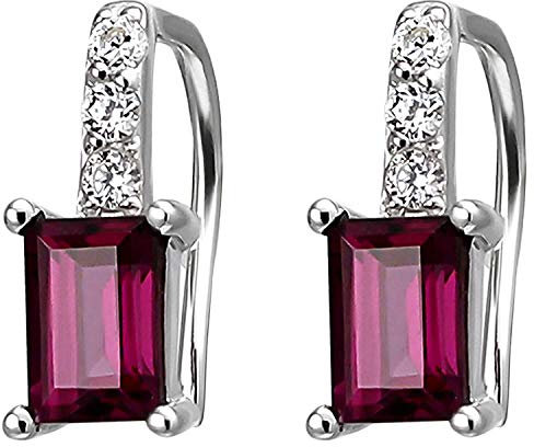 Ohrhänger 925 Silber 2 Rhodolithe rot in Smaragdschliff & 6 Zirkonia Ohrringe