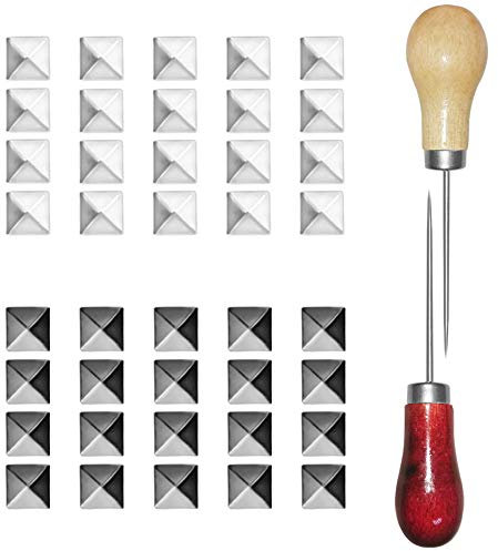 400 remaches cuadrados, Sonku de 10 mm con cuatro mandíbulas cuadradas con 2 punzones rectos utilizados para bolsa de cuero, zapatos, artesanía, puntos, puntos, tachuelas, negro, plateado
