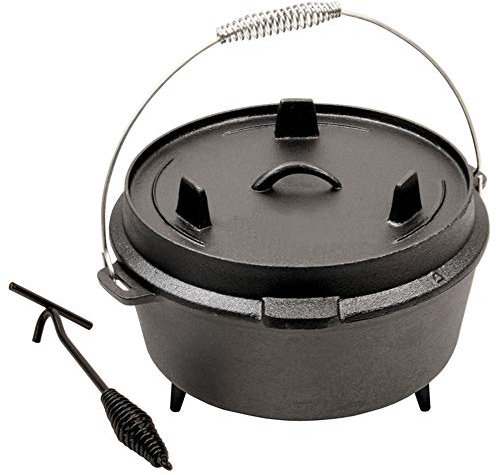 Holländischer Ofen Im Freien 4 8 Liter Gusseisen-Kochtopf Mit Vorgebrannten Bratpfannen Mit Deckelheber-Spiralgriff Und Schlitz Für Thermometer Zum Grillen Kochen Braten Und Backen