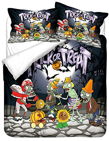 NICHIYO Plants vs. Zombies Bedding Set - Duvet Cover and Pillowcase, Microfiber, 3D Digital Print Three-Piece Bedding (6,Single 135 * 200cm)