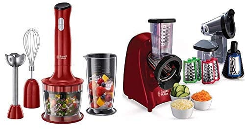 Russell Hobbs Mixeur Plongeant Multifonction 3en1 500ml, Mélange, Hache, Fouette, Mixe, Compatible Lave Vaisselle - Rouge 24700-56 Desire & Russell Hobbs Hachoir Râpe Electrique 200W, Râpe Fin