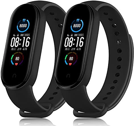 IMOT 2 Cinturino di ricambio in Silicone per Mi Band 5/ Mi Band 6/6 NFC e Amazfit Band 5 (Nero+nero)