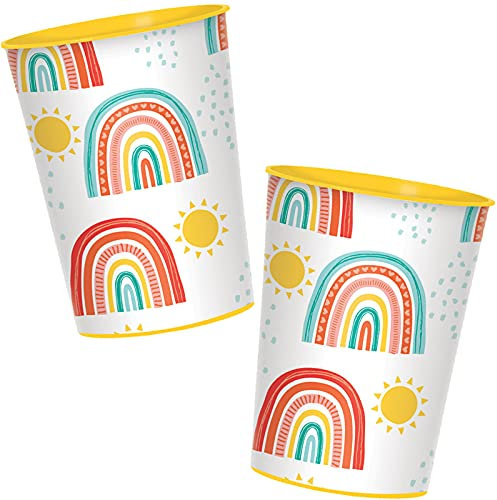 amscan 8 Party-Becher * RETRO RAINBOW * für Kindergeburtstag und Mottoparty | Regenbogen Kinder Geburtstag Partybecher Pappbecher Motto