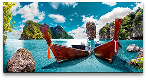 Paul Sinus Leinwandbild 120x60cm Thailand Boote Meer Felsen Urlaub Sommer Paradies