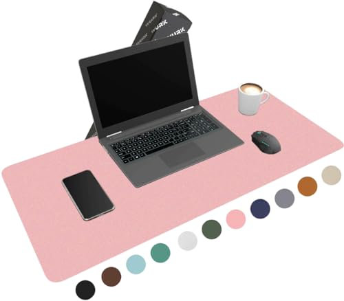 WURK Schreibtischunterlage [80 cm x 40 cm] - Premium Qualität - Mauspad - Große Schreibunterlage - Mauspad XXL - Rutschfeste Unterlagenmatte - Desk Mat - PU Leder Inklusive Kabelclip (Rosa)