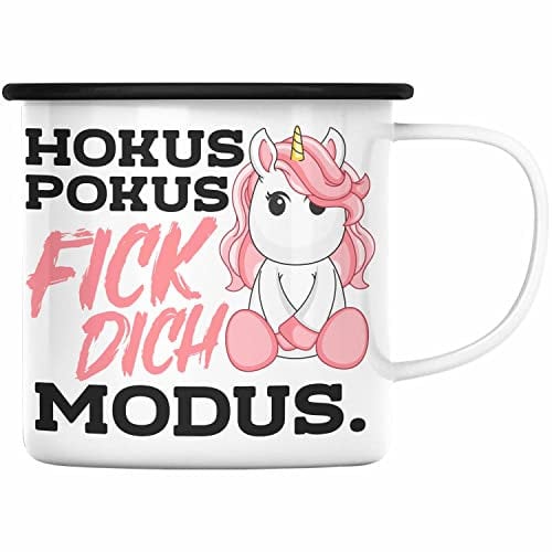Trendation - Lustige Ich Hasse Menschen Emaille Tasse Mit Spruch Einhorn Emaille Emaille Tasse Geschenk Mama Freundin Kollegin Geschenkidee Arbeit Frauen (Schwarz)