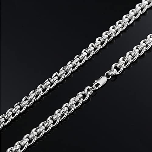 ZFSBRTL Herren 999 Sterling Silber Halskette, 7,4 MM Punk Hip Hop Pullover Kette Kubanische Kette Nordischer Schmuck für Freund Geschenk 53Cm,53cm