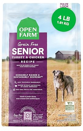Open Farm, Grain-Free Dry Dog Food for Senior Dogs, Complete & Balanced Kibble to Support Joints & Mobility, Sustainably & Ethically Sourced Ingredients, Chicken & Turkey Recipe for Seniors, 4lb Bag