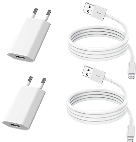 Rapide Chargeur-2 Pack 5W/1A Chargeur Adaptateur Secteur USB et Câble Lightning de 1 m【Certifié MFi Apple】Universel Voyager Mural Compatible avec iPhone 14~5/X/XS/XR/iPad/AirPods Série