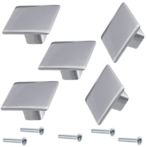 AERZETIX - C41441 - Lot de 5 Boutons carrés pour porte de meuble 38x38x21 mm - pour poignée armoire placard tiroir décoration intérieur cuisine salon - en métal - finition chromé