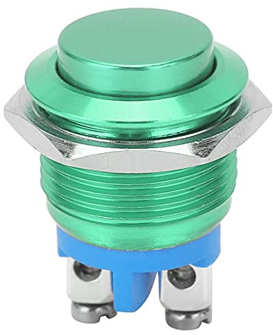 Interruptor de Botón de Metal, 220V 16mm Impermeable Acero Inoxidable Redondo Autoreinicio Normalmente Abierto Interruptor de Botón de Cabeza Alta(Verde)