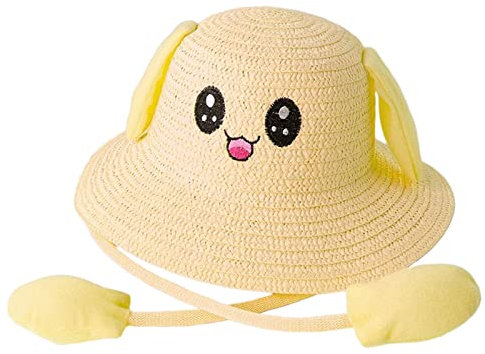 Harilla Sonnenhut für Frauen & Männer, UV-Schutz Strandhut mit beweglichem Ohr, Faltbarer Sommerhut Strohhut mit breiter Krempe Fischerhut für Outdoor Camping, Reisen, Party, Gelb