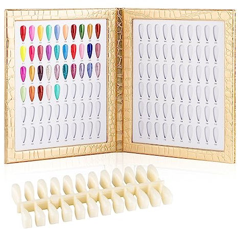 BNG Nail Colour Display Book Gel Polish Nails Art 120 Colors Card Chart with 240 Pcs False Nails Tips, Leather Book For Salon Sample Showing Tools, Gold