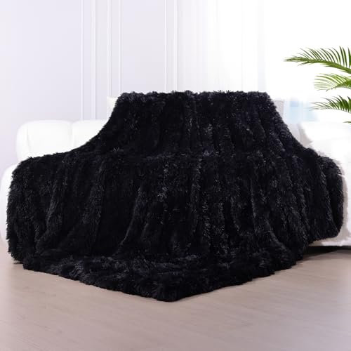 KANKAEU Kuscheldecke Flauschig 200×220 cm, Super Weich & Warme Decke, Schwarz Glänzend Kuscheldecke, Hochwertige Wohndecke, Fleecedecke, Sofadecke, Tagesdecken, Couchdecke