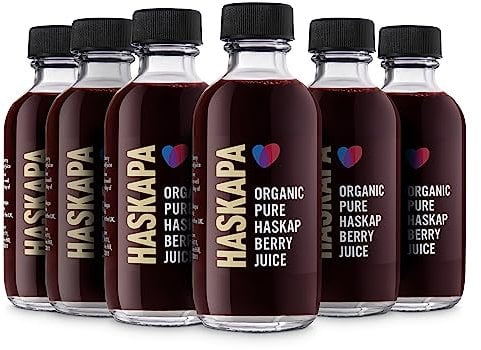 Haskapa Organic Berry Juice Shots | 100% Natural Haskap Berries | Vegan Superfood | Healthy Fruit Juice Drink, Snack or Smoothie | 6 x 60ml Recyclable Glass Bottles