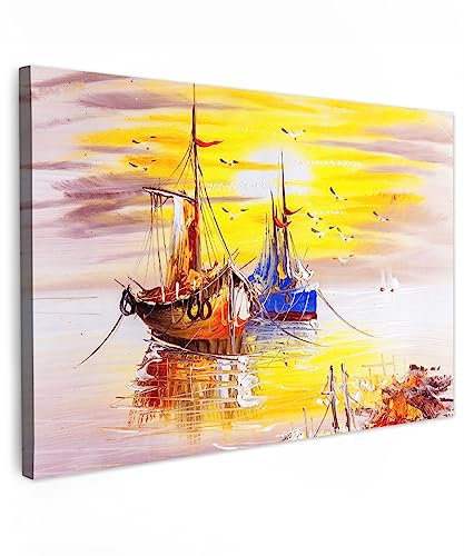 MuchoWow© Impression sur Toile Decoration Murale Peinture 120x80 cm Tableaux Decoratifs Muraux Déco Chambre Tableau Salon Bateau - Eau - Huile