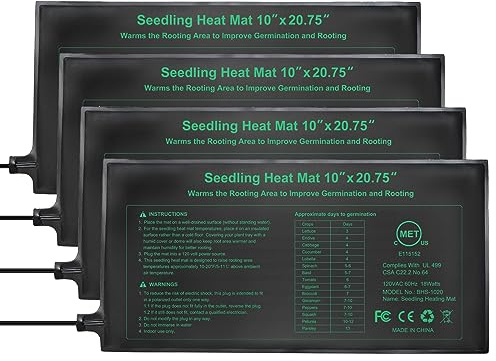 MARIVIA Seedling Heat Mat 4 Pack, MET Certified Heating Mat for Plants Grow Seed Starting Greenhouse, Waterproof Durable Germination Warm Hydroponic Heating Pad