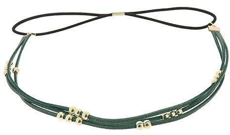 moonbow Haarband für Damen, Eukalyptusgrün, Perlen, goldfarben und Wildlederimitat, schmal, Einheitsgröße, Kopfband, Hochzeit, Vintage, Boho, Hippie Chic