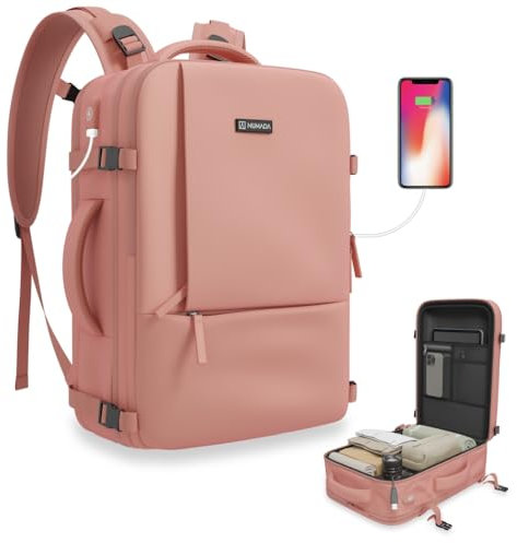 NUMADA - Zaino Ryanair 40x20x25 cm (20L) con Scomparti Multipli e Adattabilità Alla Maniglia Della Valigia. Zaino da viaggio porta PC con Scomparto per le Scarpe e Porta di ricarica USB | Rosa