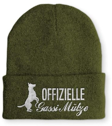 tshirtladen Spruchmütze Strickmütze offizielle Gassimütze Mütze Wintermütze lustige Beanie mit Stick, Farbe: Olive