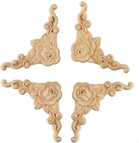 Lot de 8 moulures d'angle en bois sculpté pour meubles de style européen classique 8 x 8 cm