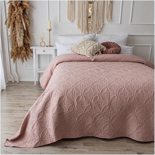 CalmyHOME Couvre-lit décoratif - 170 x 220 cm - Couvre-lit matelassé - Taille XXL - Vieux rose