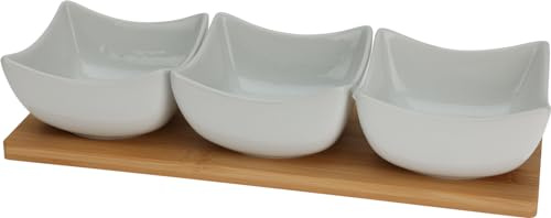 Koopman International B.V. Servierset Servierschalen Dipschalen 4tlg Weiß 30x10cm Porzellan Bambus Küche Tablett, 210000910