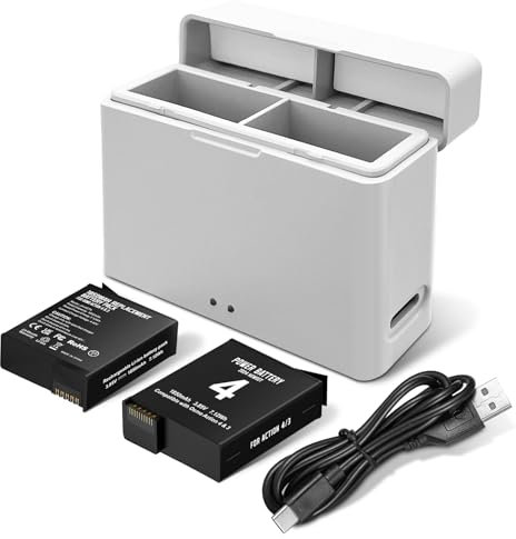 DUEQID Battery Charger for DJI Action 3/4/5Pro, Charges 2 Batteries, Battery Charging Case for Action3/4/5 Pro, Osmo Action 4/5 Pro, 17.6V DC Output
