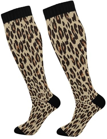 Ksajwzf Chaussettes de compression pour homme et femme - Imprimé léopard africain - Chaussettes hautes pour le sport athlétique, la course à pied, la randonnée, le fitness, multicolore, taille unique