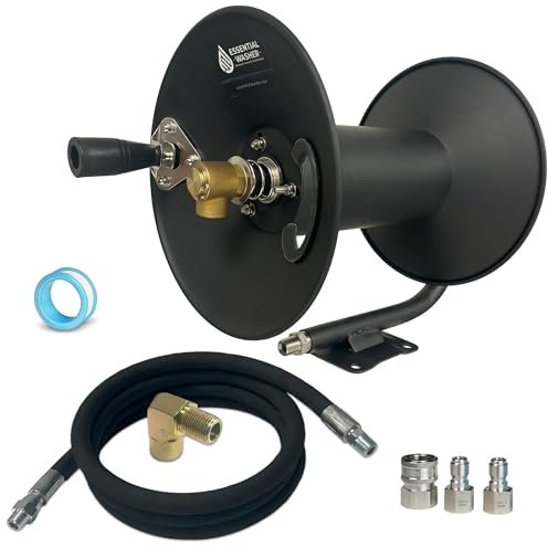 ESSENTIAL WASHER Pressure Washer Hose Reel 100 FT Kit | 4000 PSI Power Washer Hose Reel | Made For 3/8 Hose | 8 FT Whip Line | Comes With Additional Accessories | (Assembly Required)