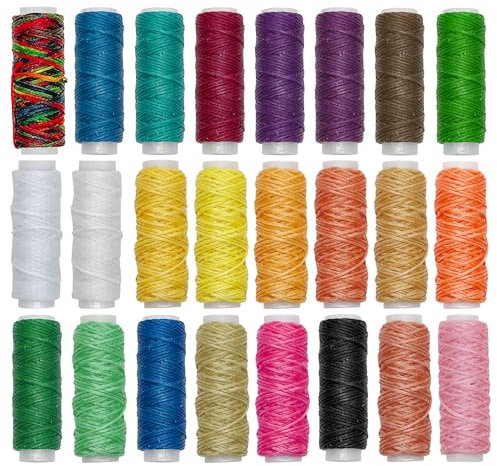 JMZLLRX 24 Colore Filo Cerato in Pelle, 0.8mm 150D Set di Fili, 312 Yards Filo da Cucito, Filato Colorato per Cucito, Artigianato, Rilegatura Fai Da Te