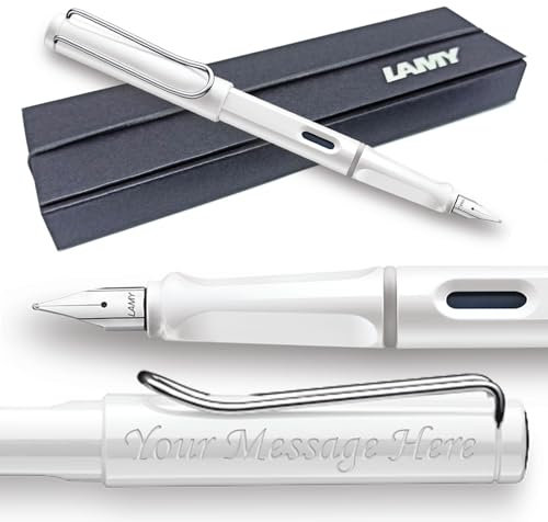 Füllfederhalter Lamy Safari – personalisierbar mit Gravur (kursiv 1,5 mm Feder, glänzend weiß)