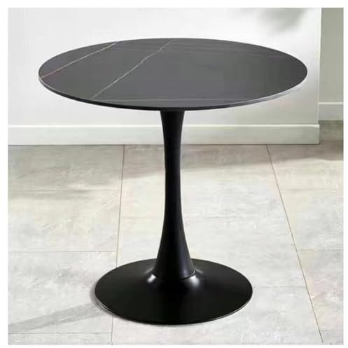 Schwarzer, Runder ESS- Und Küchentisch Mit 10 Mm Steinplatte, 72 cm Hoch, Moderner Mid-Century-Tulpentisch for 2 Bis 4 Personen(B,80X80X74CM)