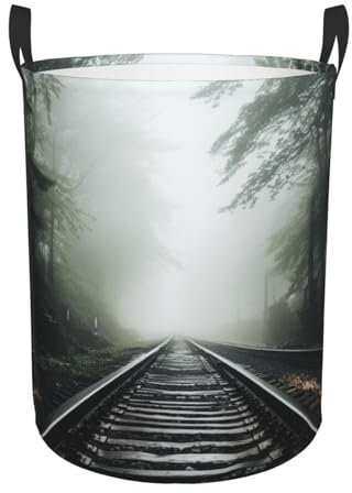 Wäschekorb, zusammenklappbar, Eisenbahn im Nebel, freistehend, mit Griffen, Wäschekorb, faltbarer Wäschekorb für Wohnzimmer, Schlafzimmer