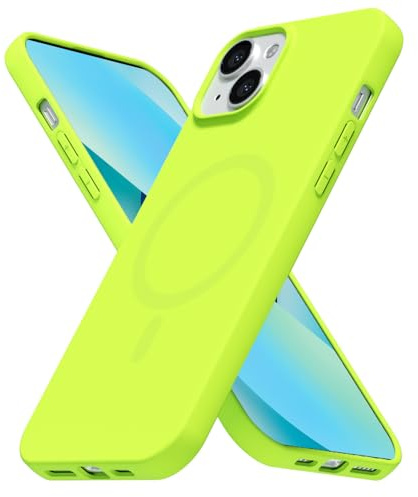 LoeoeL for iPhone 14/ iPhone 13 Case Silicone Mag Safe, Compatible with Magsafe Ultra Slim Thin Magnetic Phone Case for Women Girls, Soft Rubber Gel Matte TPU Solid Color Minimalist Cover, Neon Green