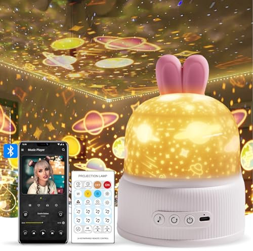 GIBOHOM Veilleuse Enfant Projecteur Ciel Etoile, 360° Rotation Rechargeable Veilleuse Bébé 80 Modalités 8 Musique, Bluetooth Veilleuse Etoile pour Cadeau Bébé avec Minutage Telecommandé