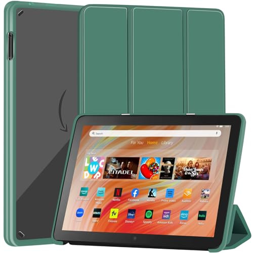 Funda delgada para tablet Amazon Kindle Fire HD 10 y 10 Plus (10.1 pulgadas 13ª/11ª generación 2023/2021), funda de piel sintética con soporte triple, parte trasera transparente, doble ángulo, carcasa