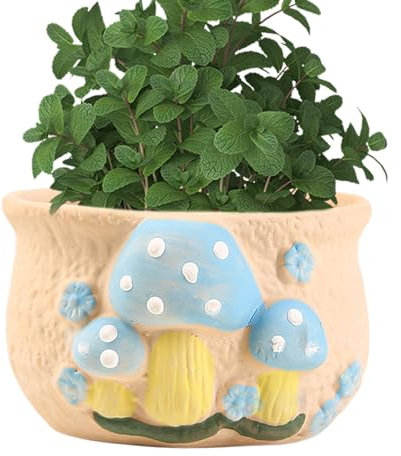 Mushroom Planter, Colourful Mushroom Ceramic Flower Pots, Decorative Plant Pot with Colourful Patterns for Hallway, Table, Garden, Balcony, Windowsill