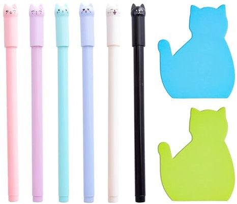 6 Stück Katzenförmige Stifte Und 2 Stück Katzennotizblöcke, Süßes Briefpapier, Kreatives Cartoon-Briefpapier, Lern- Und Bürobedarf