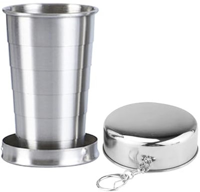 Lightweighte Metal Cup - Taza plegable de acero inoxidable | 250 ml vaso plegable de acero inoxidable, taza plegable portátil con llavero, taza telescópica al aire libre para senderismo al aire libre