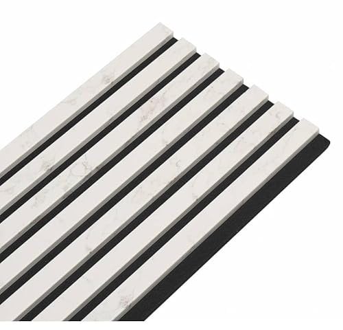 DECOON Panneau Mural Acoustique tasseaux Bois 120 x 30 x 1,9 cm - décor marbre Blanc/Feutrine Noir - 0,36m²