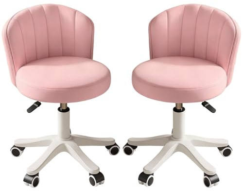 WXJHL Petite Chaise de Bureau Ronde à roulettes sans accoudoirs Chaise d'ordinateur Confortable avec Dossier Bas en Cuir PU Hauteur réglable Chaise de Travail pivotante Spa