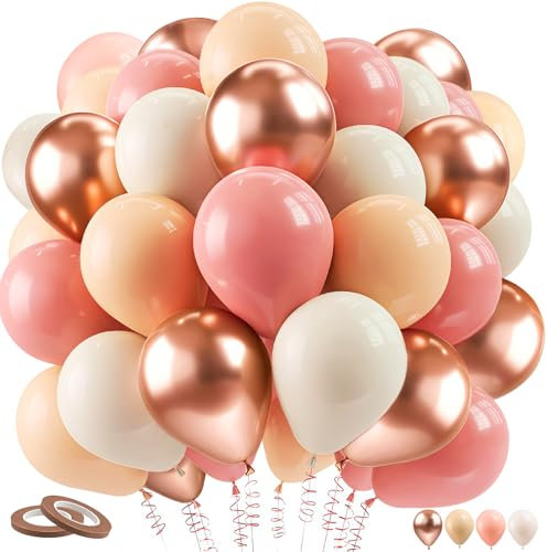 YianHien 60Pcs Rose Gold Balloons, 12 Inch Metallic Pink Birthday Balloons for Women & Girls, Party Balloon for Birthday, Bridal Baby Showers, Wedding, Engagement and Proposal Party Decorations