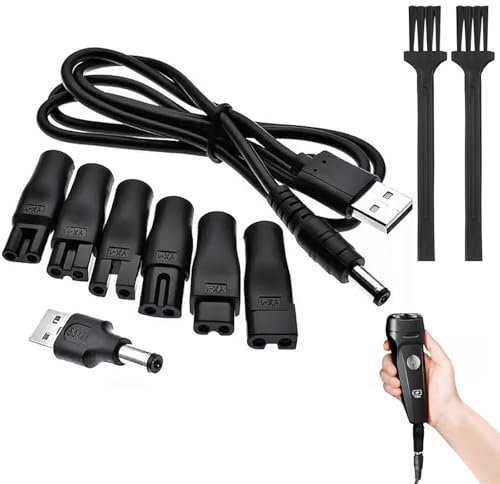 Câble de Charge de Rechange,USB pour Tondeuses Electriques,Câble d'alimentation USB Compatible,Shaver Charger Kit,Kit de Chargeur de Rasoir,Cordon d'alimentation avec 6 Types de Prises