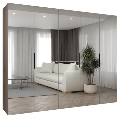 MEBLE KRYSPOL - Kleiderschrank mit Spiegel - Drehtürenschrank - Schrank 250x202x52cm - Garderobenschrank Schlafzimmer, Flur, Jugendzimmer - Farbe Kaschmir, Griff Schwarz - Marbella 3 250